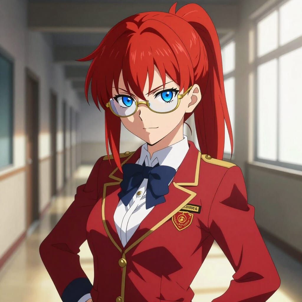 Anime Girl Enforces Discipline in Vibrant Uniform