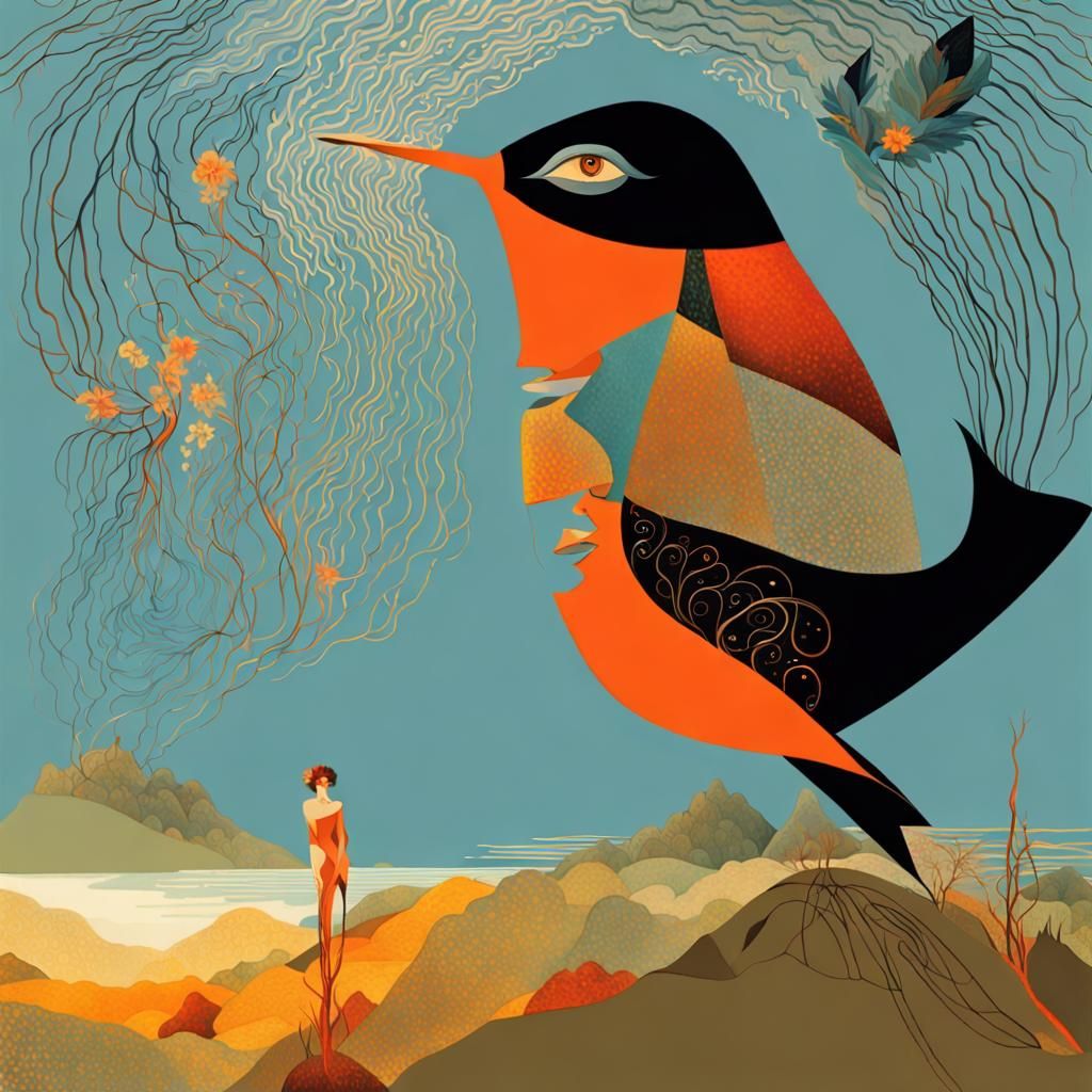 Abstract Dreamlike Landscape with Luminous Particles