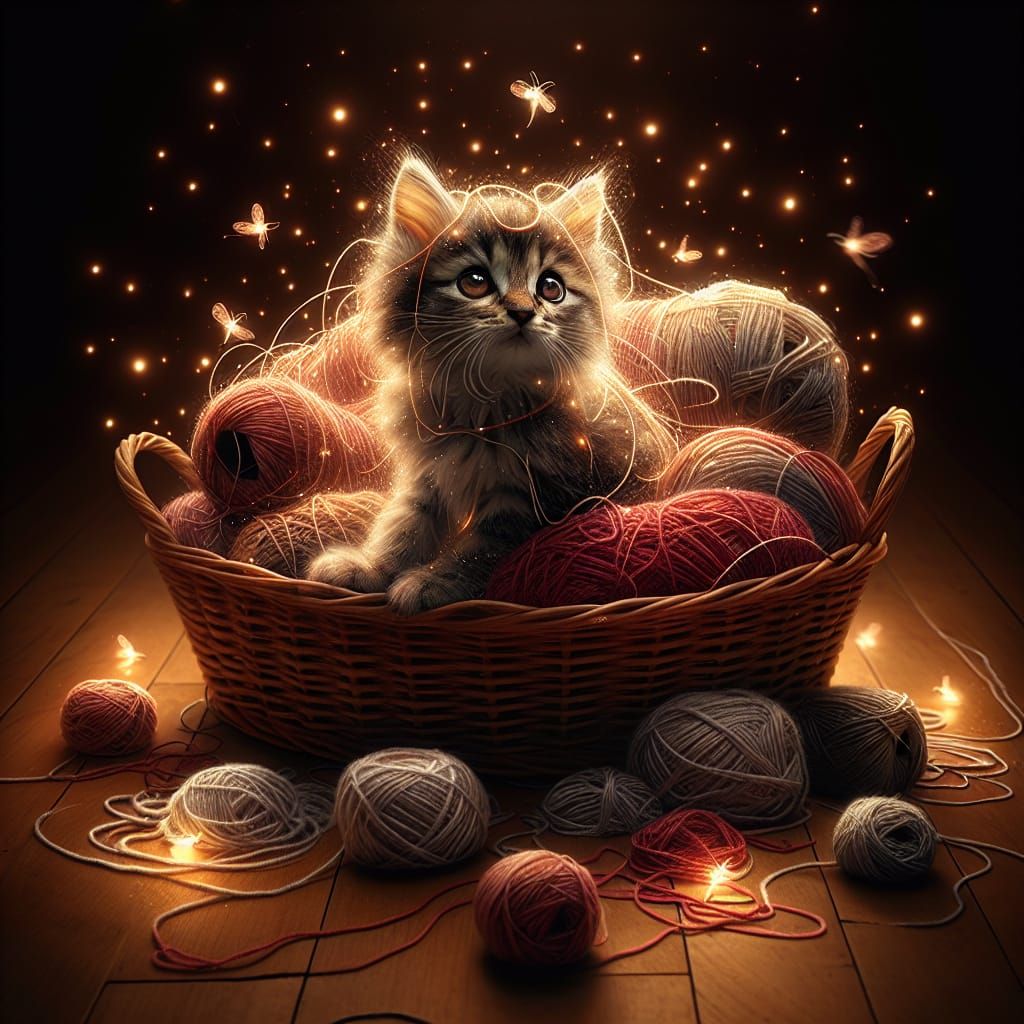 Hyper-Realistic Kitten Wrapped in Yarn Fibers