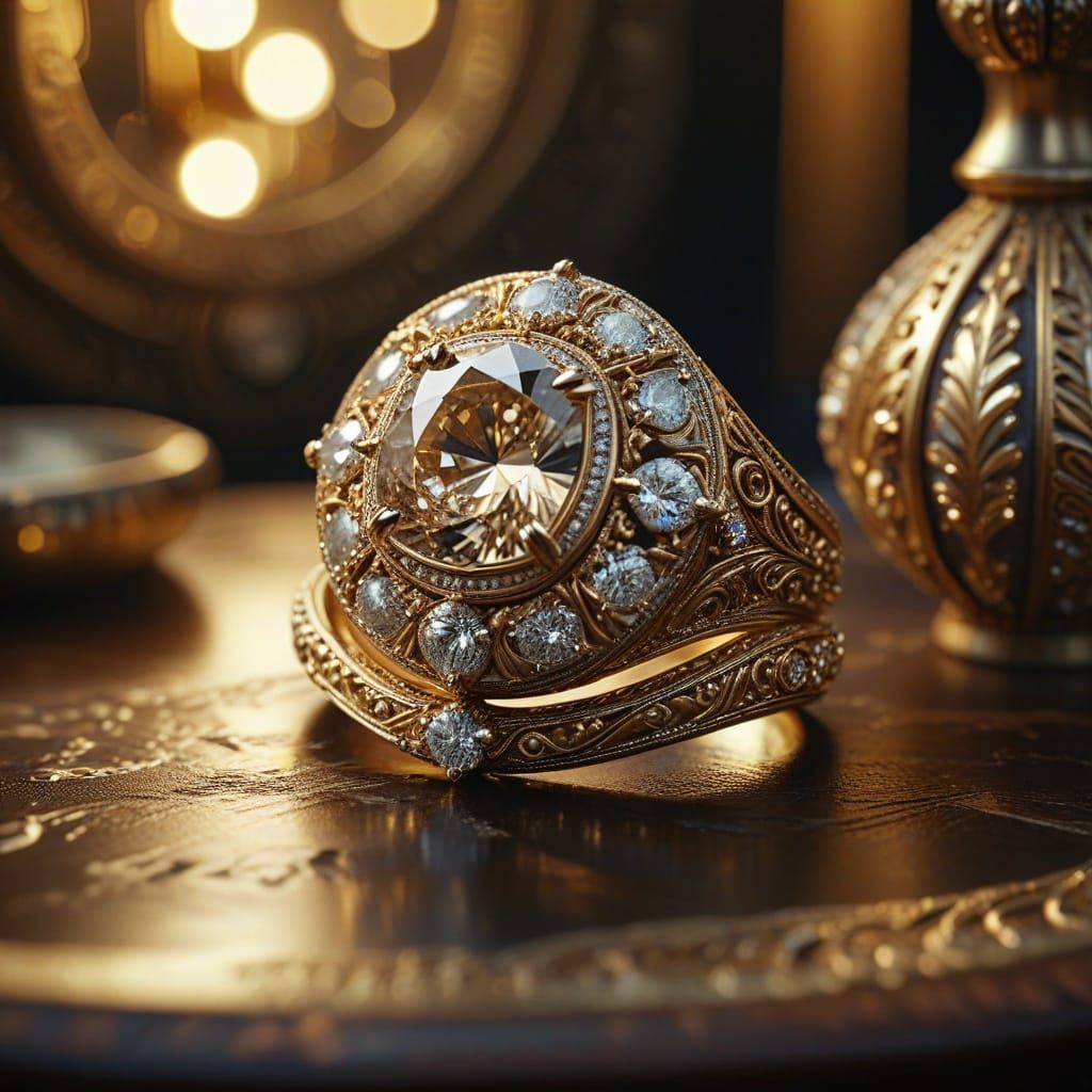 Diamond Ring Sparkles in Opulent Oil Painting