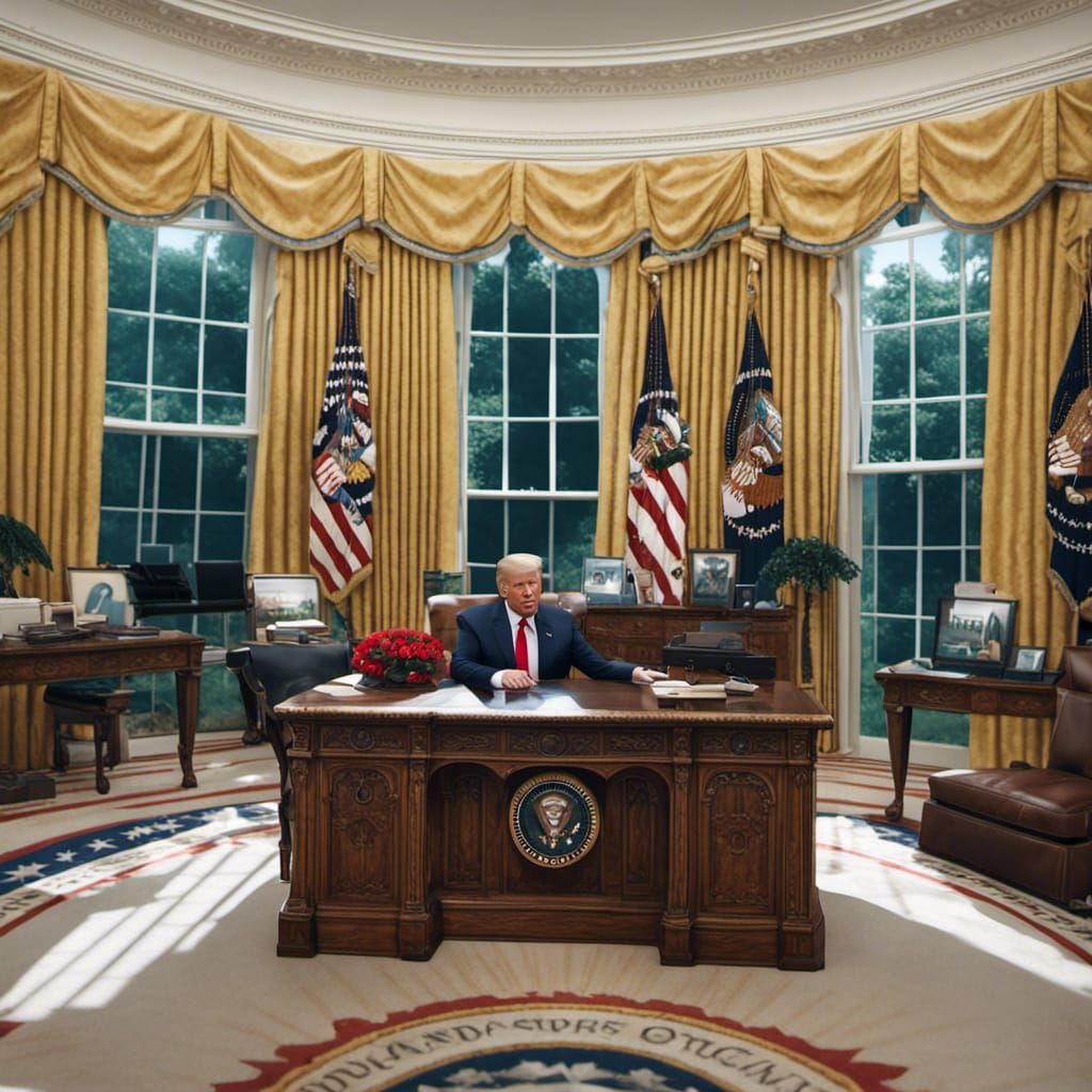 President Trump in Fantastical Oval Office Scene