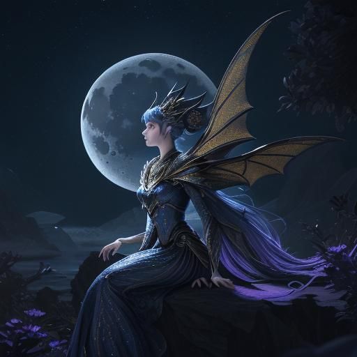 Silver Dragonet Luna Soars Under Crescent Moonlight