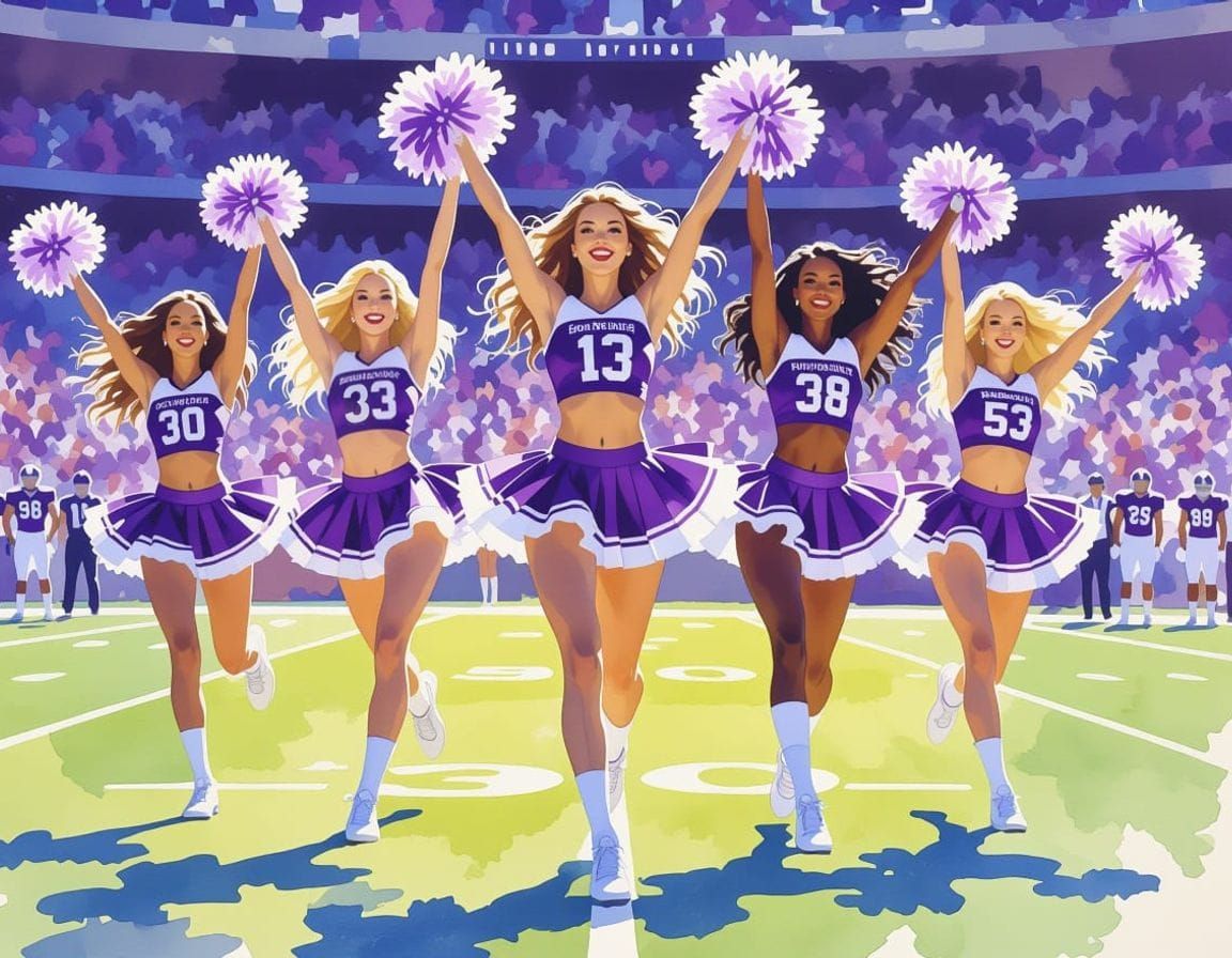 Impressionistic Cheerleading Squad in Vibrant Watercolor