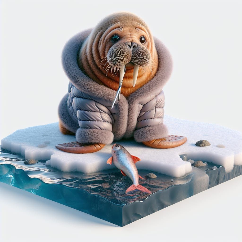 Charming Walrus in Puffer Jacket on Ice