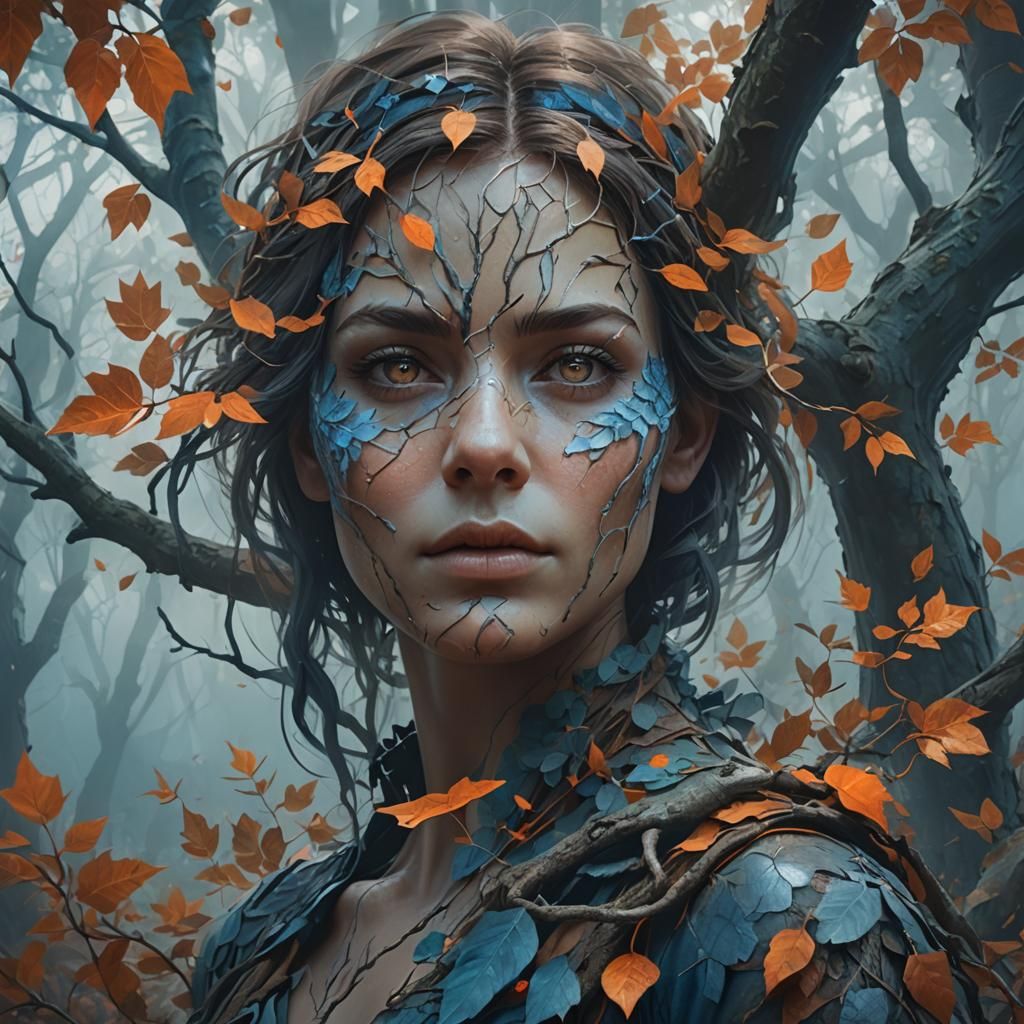 Mysterious Autumn Goddess Unveiled in Double Exposure