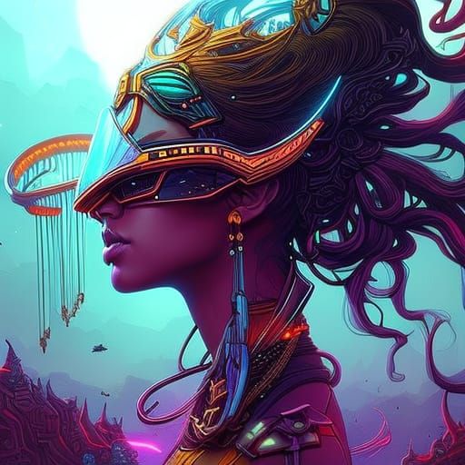 Girl in Futuristic Post-Apocalyptic Psychedelic Fashion