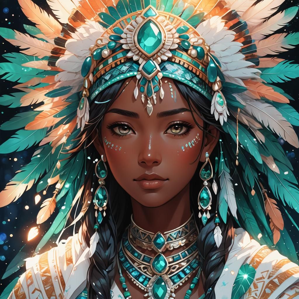 Vibrant Aztec Goddess with Rich Skinned Melanina
