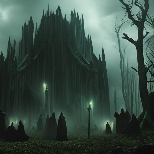 Whole bunch of dark wizards gathering& haunting green aura around the place& haunting vibes& dark wizard vibes& dark mag...