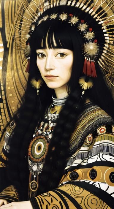 Surrealist Shaman Portrait in Gustav Klimt-Style Mosaic