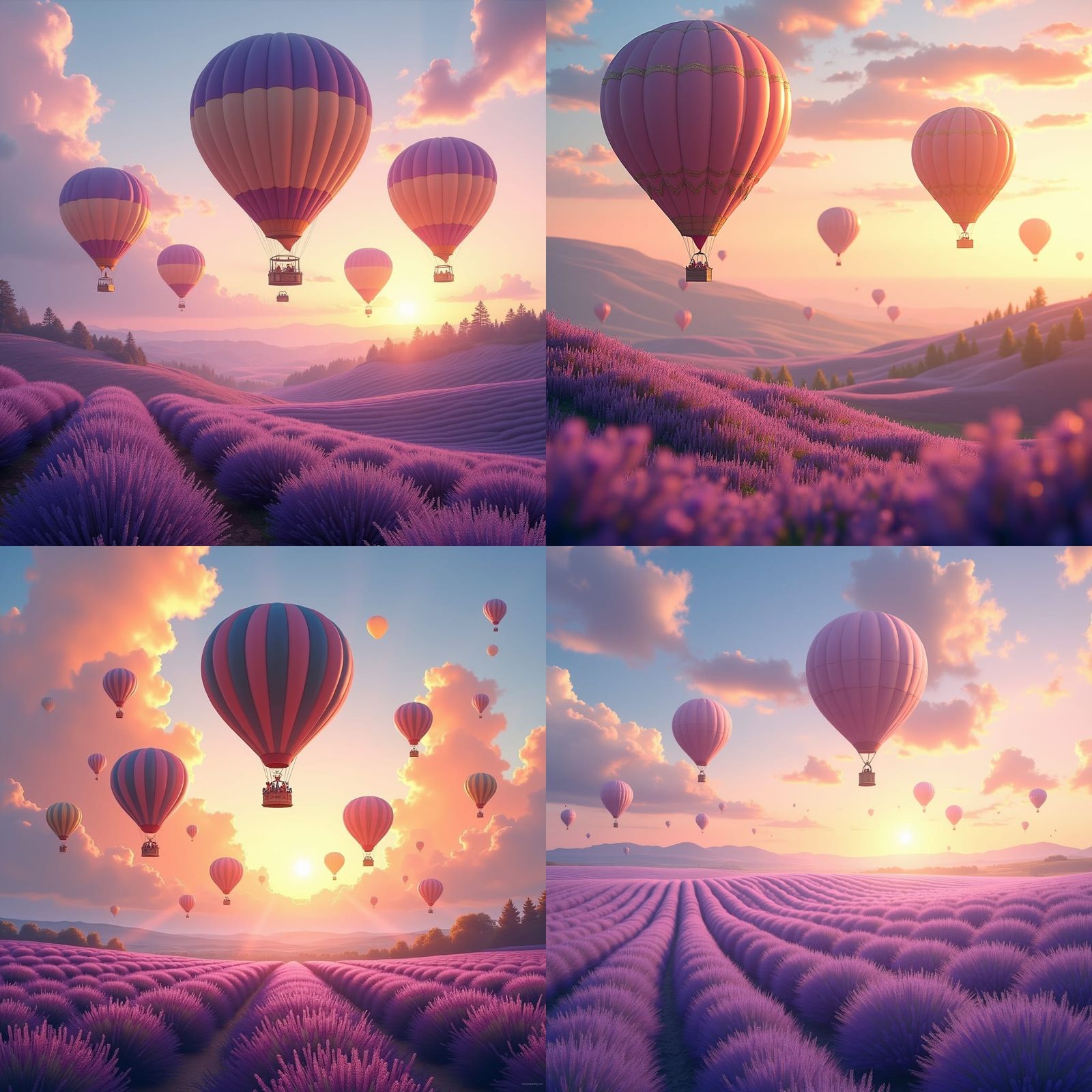 Hot Air Balloons Soar Over Lavender Fields in Steampunk Suns...