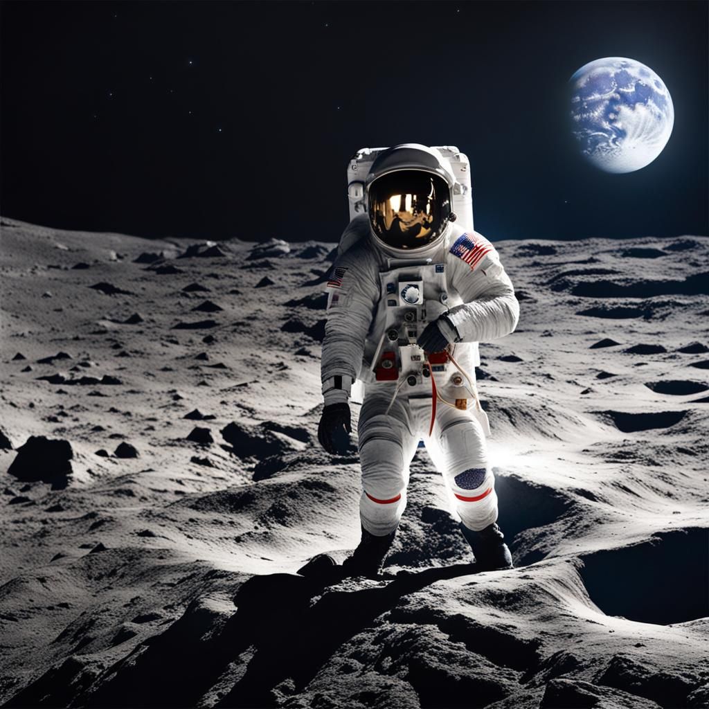 Astronaut on the Moon in Realistic Art Style