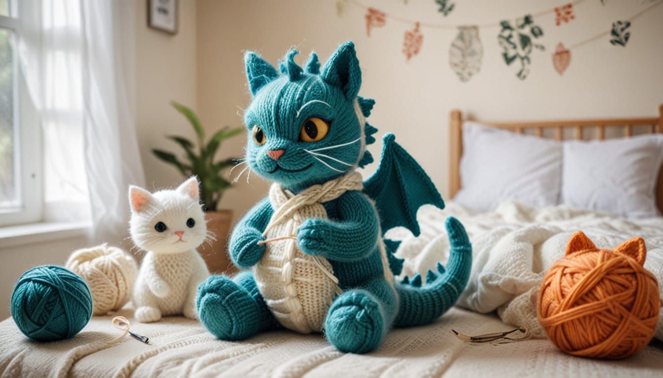 Cute Wooly Creatures Knit in a Cozy Bedroom