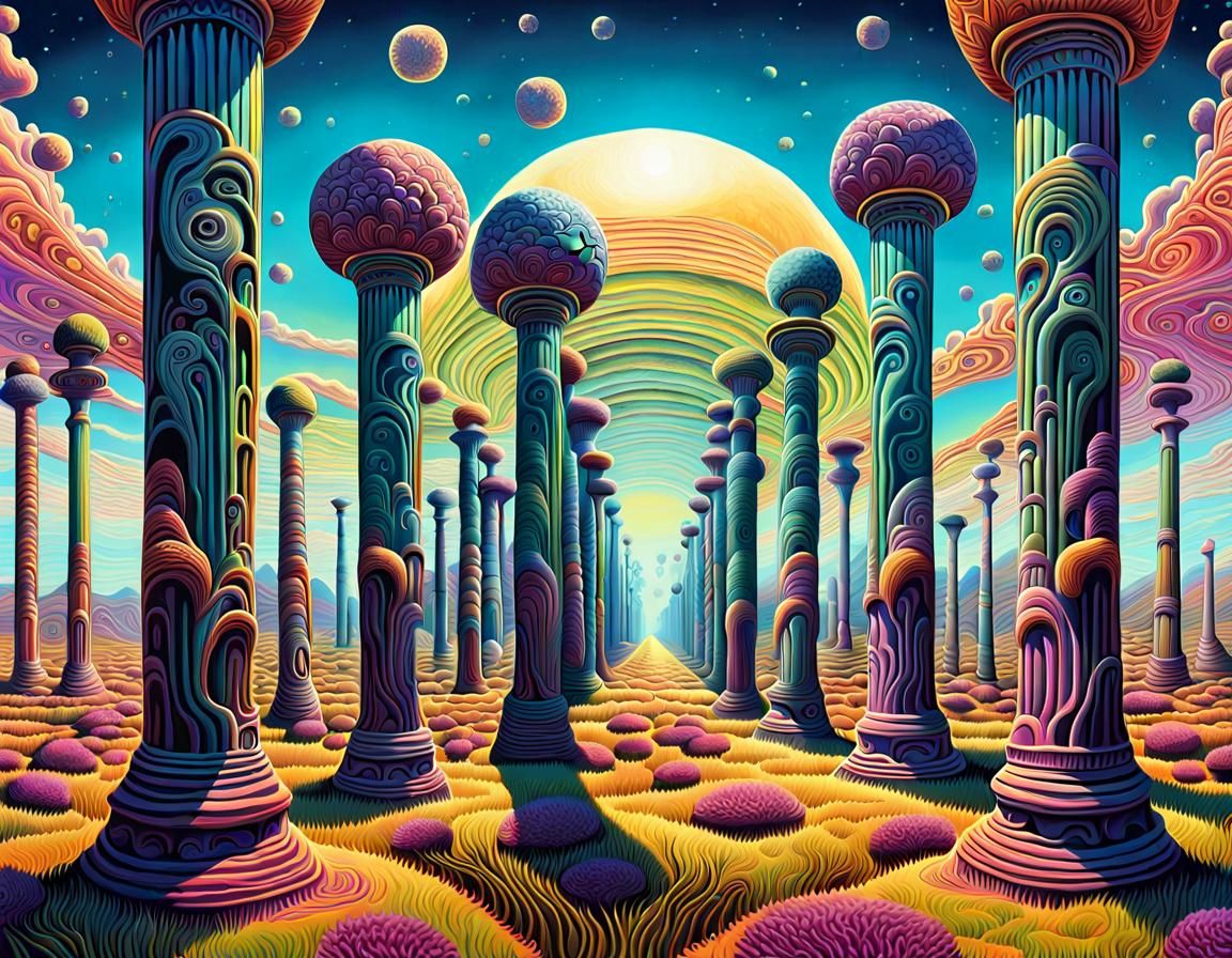 Surreal Landscape of Vibrant Pillars in Endless Waves