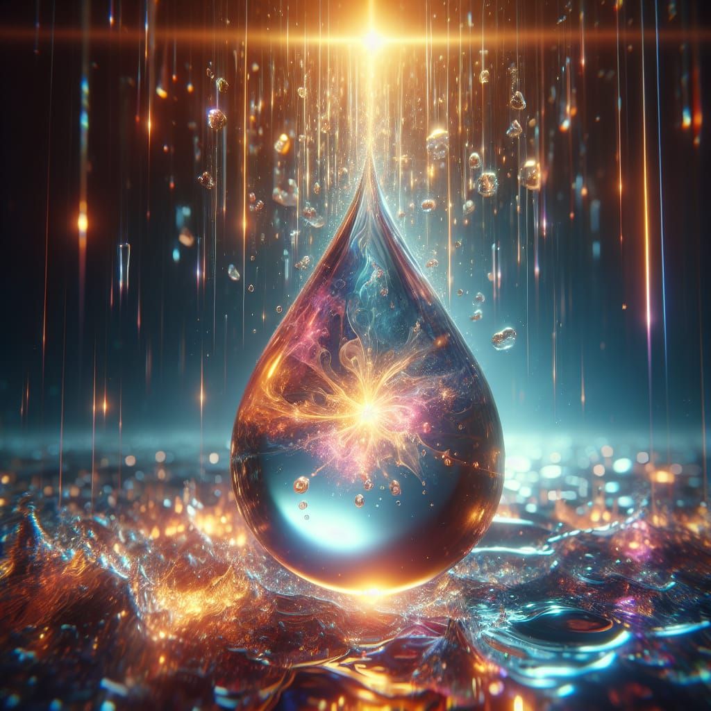 Radiant Raindrop Falls in Fantasy Concept Art Style