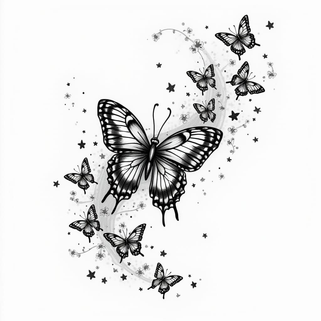 Ethereal Tramp Stamp with Butterfly Motif in Art Nouveau Sty...