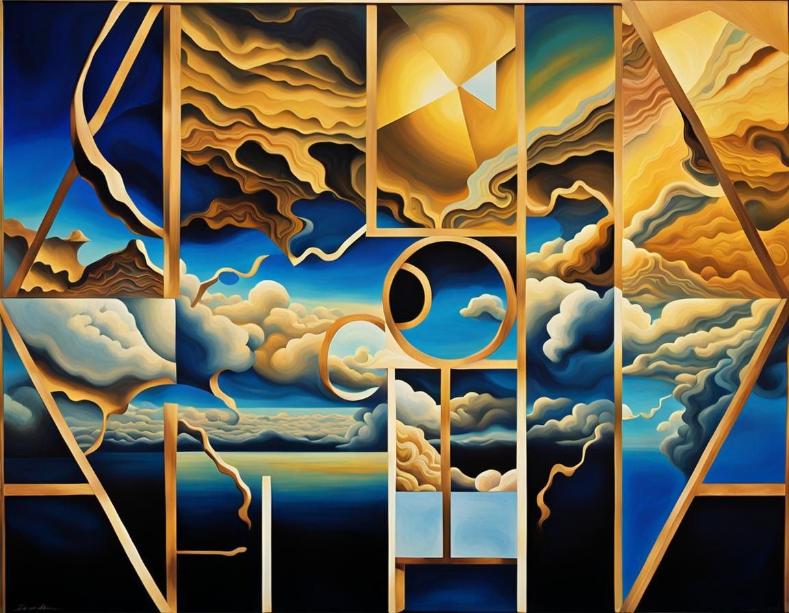 Surreal Fusion of Geometric Patterns and Vibrant Skies in Ci...