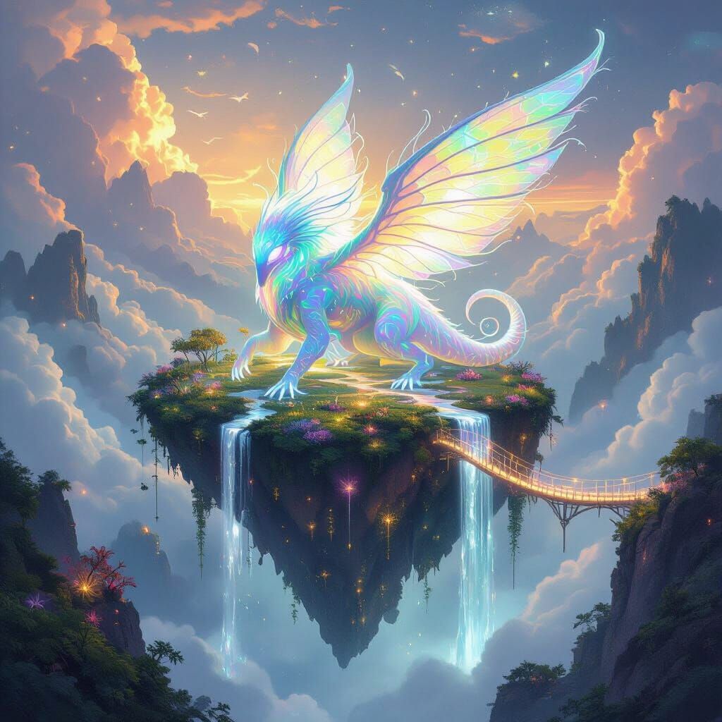 Bioluminescent Lumenkraken on Floating Island in Ethereal St...