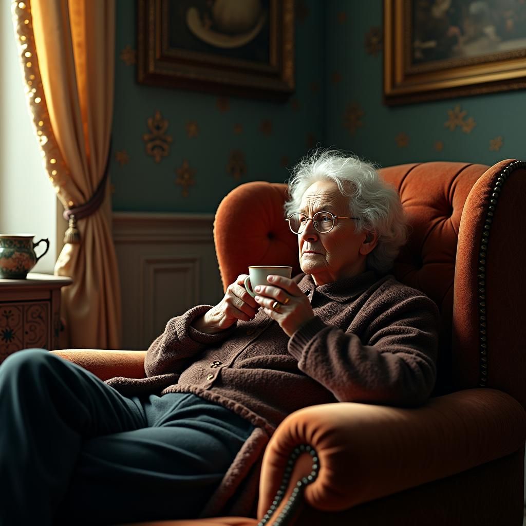 Warm, Golden Light Bathes a Vintage Armchair Scene with a St...