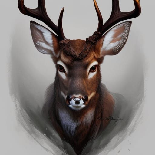 Surreal Whitetail Deer Portrait in Triadic Colors