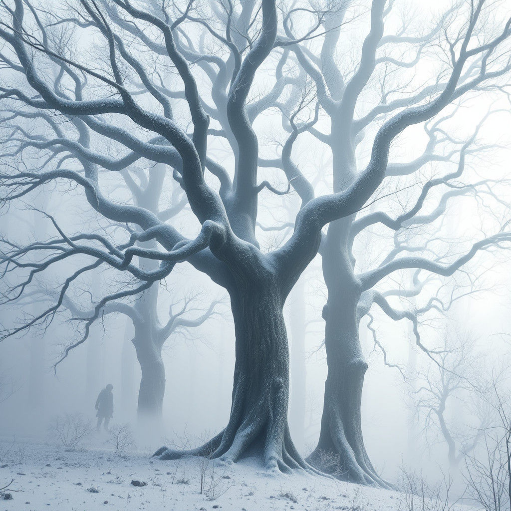 Ethereal Woodscape in Surrealistic Style with Dense Fog and....