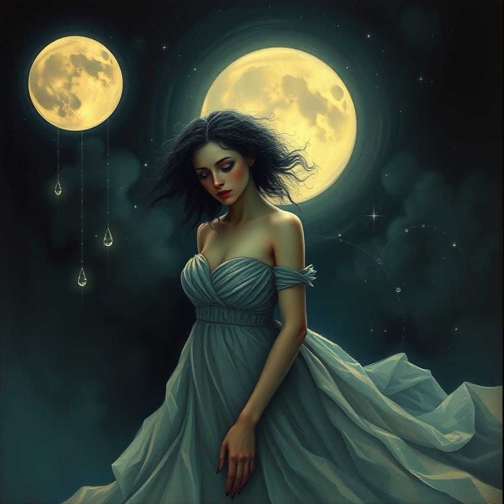 A Melancholic Woman in a Dreamlike Aura of Sorrow