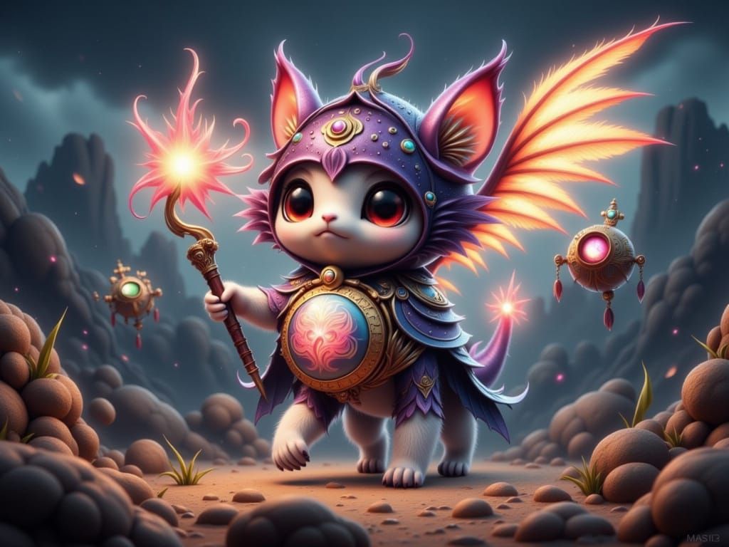 Adorable Samurai Dragon in Digital Art Style