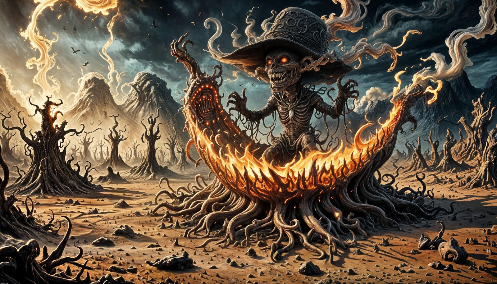 Grotesque Demonic Entity in Dark Fantasy Landscape