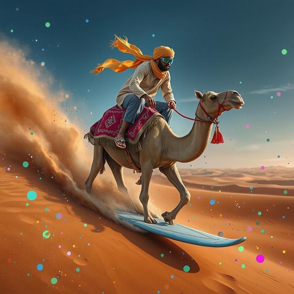 Camel Dune Riders on the Golden Sahara Sands