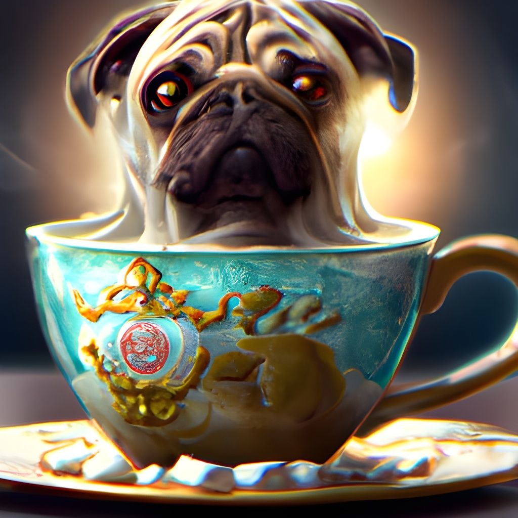 Vibrant Pug in Elegant Teacup Portrait