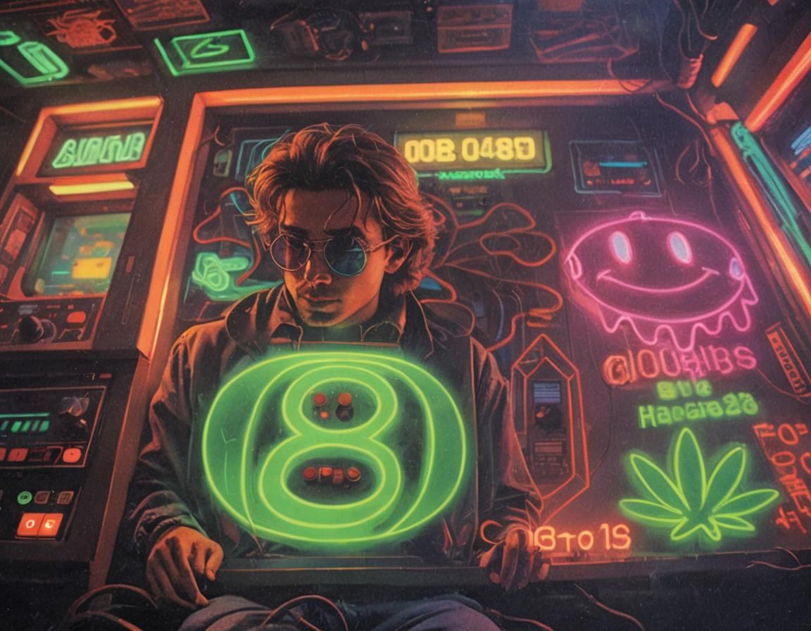 Retro Gamer's Oasis in Neon Smog