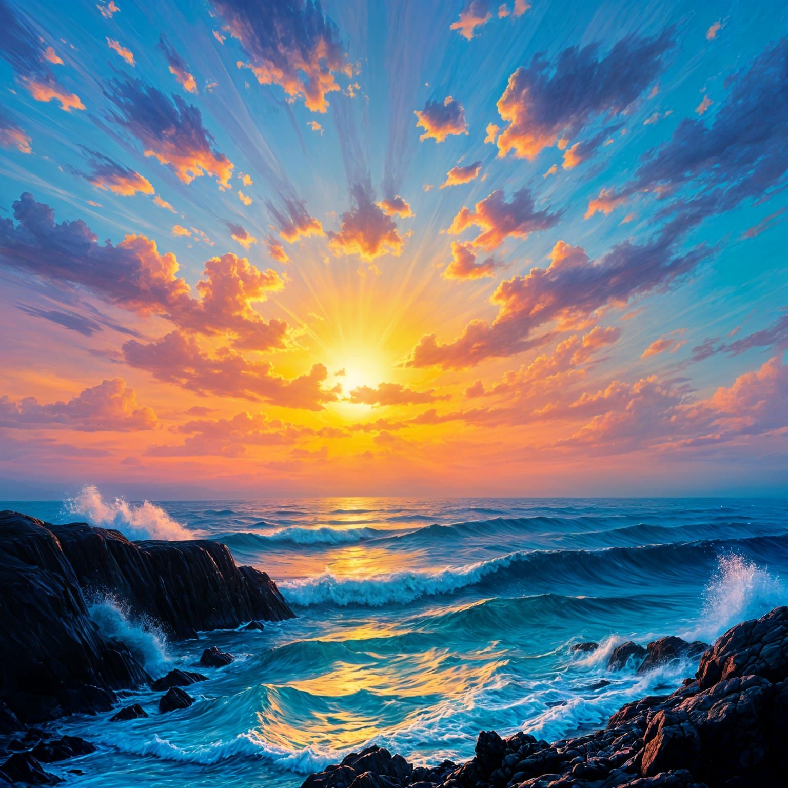 Vibrant Jewel-Toned Seascape at Sunset