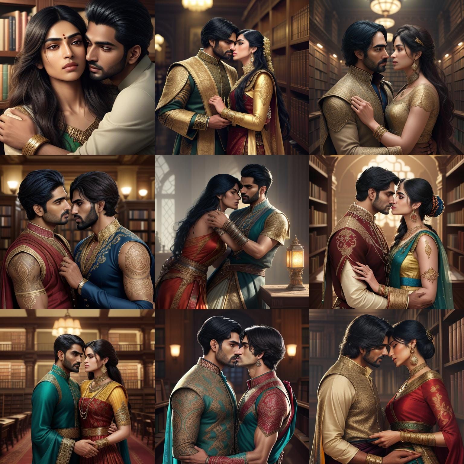 Indian Gay Couple's Tender Moment in a Vibrant Library