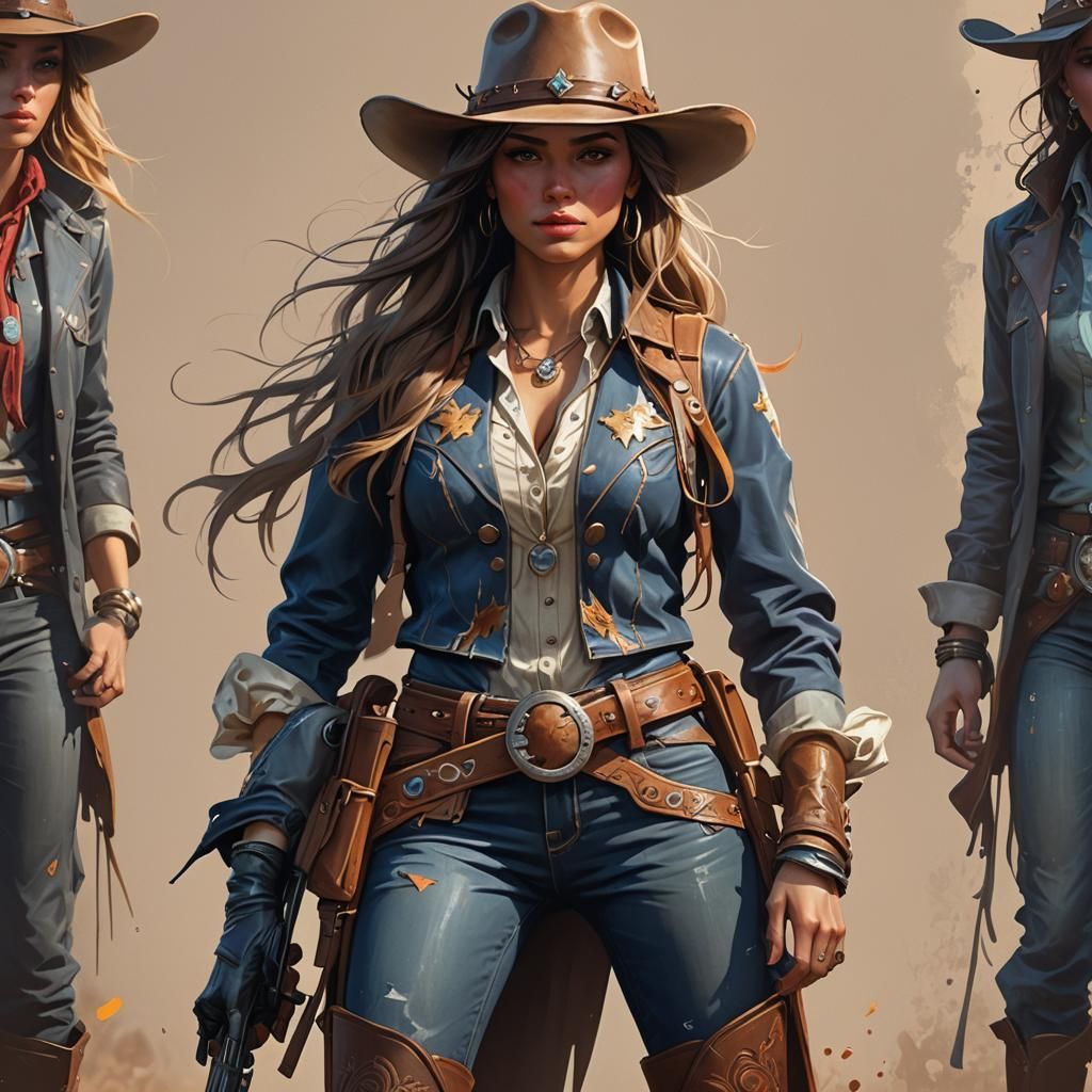 Cowgirl Portrait in Vibrant Triadic Colors