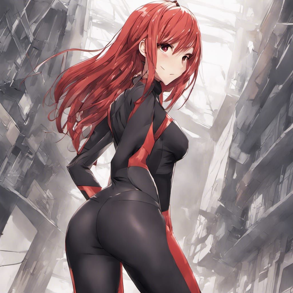 Sultry Red Head in Sleek Spy Attire