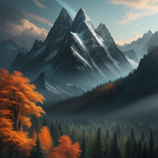 Majestic Mountain Range with Forest in Hyperdetailed Style