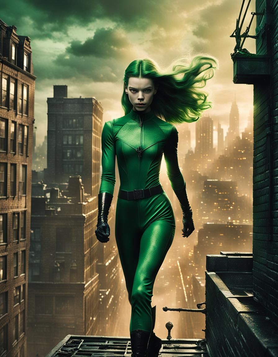 Anya Taylor-Joy as The Riddler in Emerald Green Bodysuit, Go...