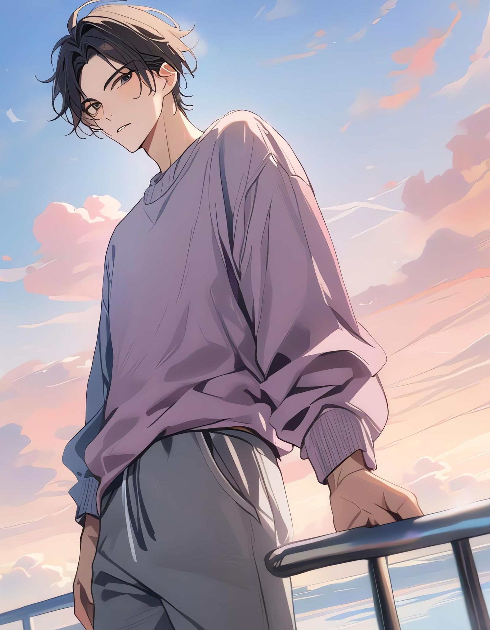 Bishounen Youth Admires Pastel Skies