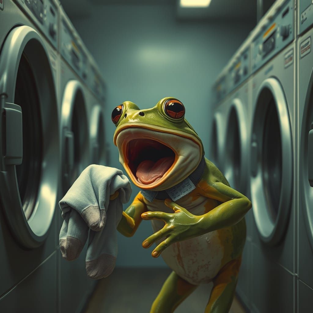 Terrified Frog Sniffs Socks: Photorealistic Wildlife Illustr...
