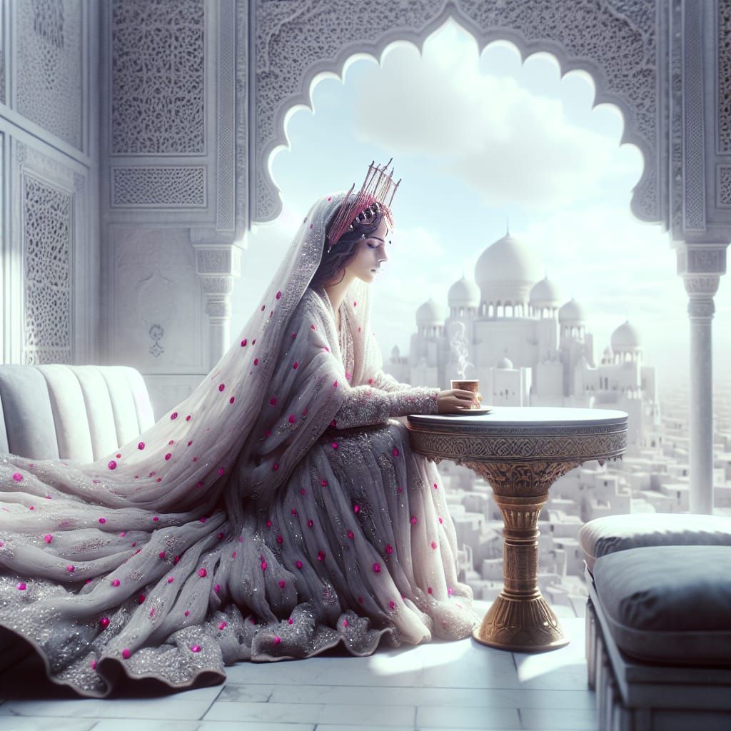 Epic Cinema-Inspired Woman in Elegant Pink Dotted Dress at a...