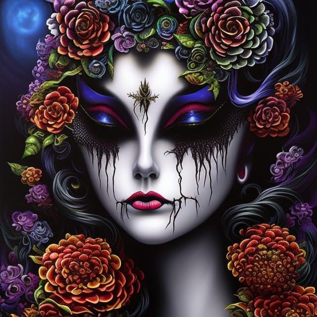 Hyperrealistic Floral Portrait in Wild, Colorful Neo-Impress...