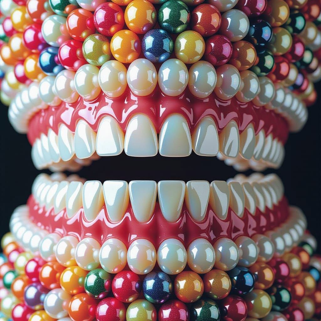 Colorful Beaded Teeth in Macro Photogravure
