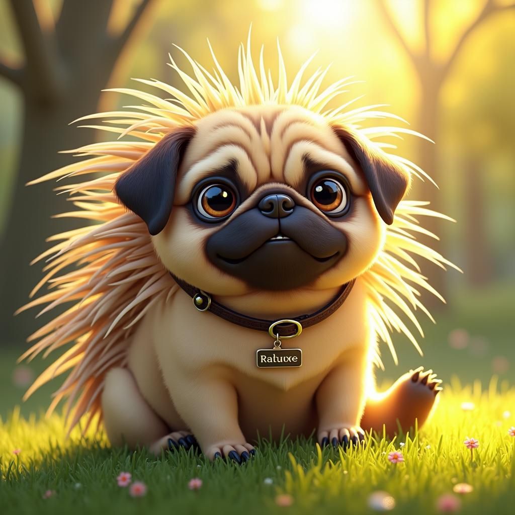 Adorable Porcupine Pug Hybrid in Whimsical Style