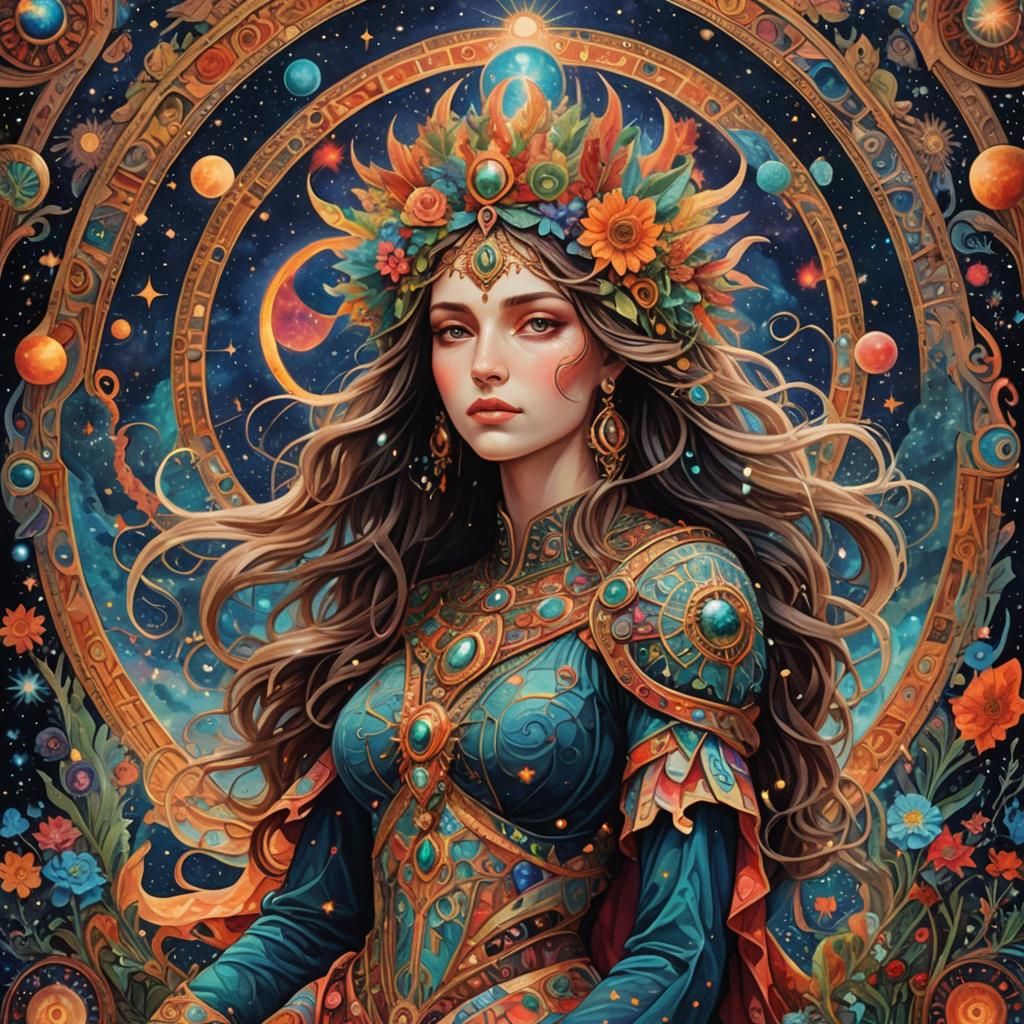 Ethereal Celestial Goddess in Romanesque Style