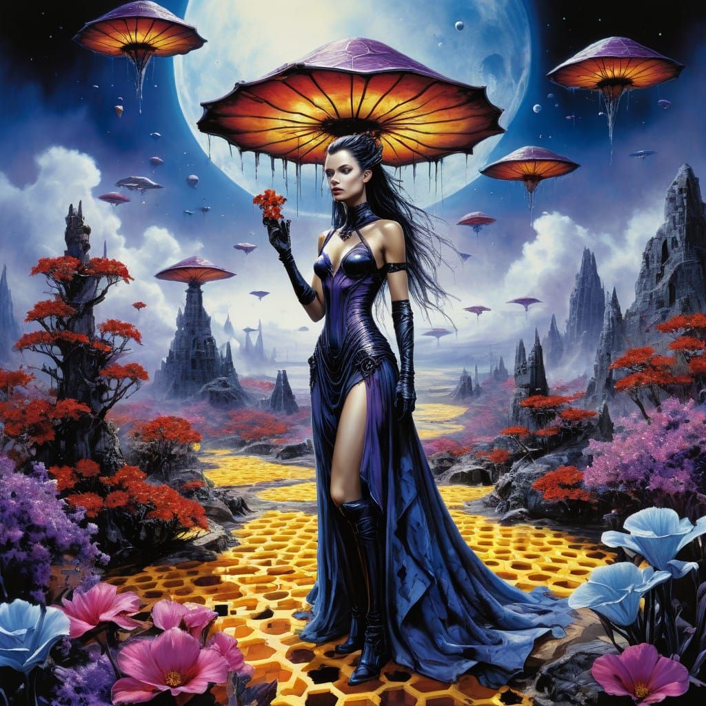 Whimsical Martian Flower Market in Vibrant Watercolor