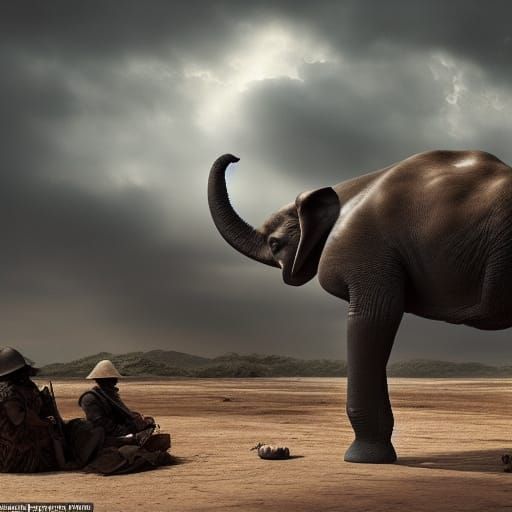 Epic Digital Matte Painting of War Elephant Duo