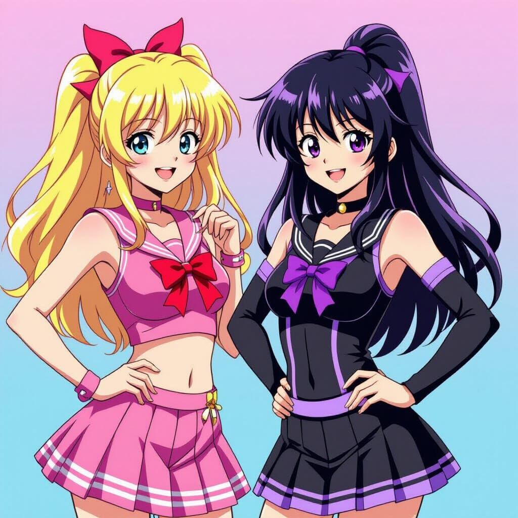 Anime Cheerleader Girls in Vibrant Manga Style