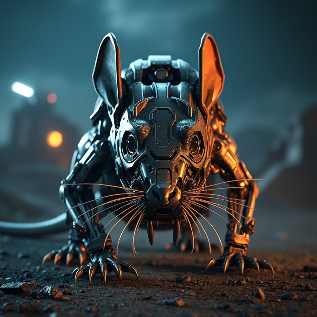 Giant Terminator Rat in Polished Metal, 8K Render
