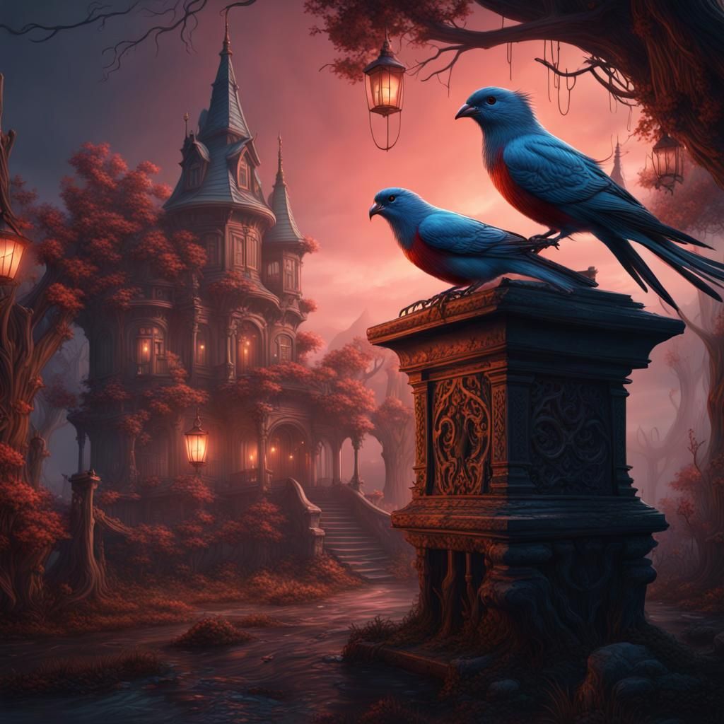 Fantastical Feathered Guardian of the Haunted Mansion