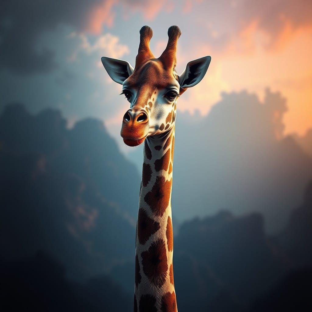 Fantastical Giraffe in Vivid, Dreamlike Landscape
