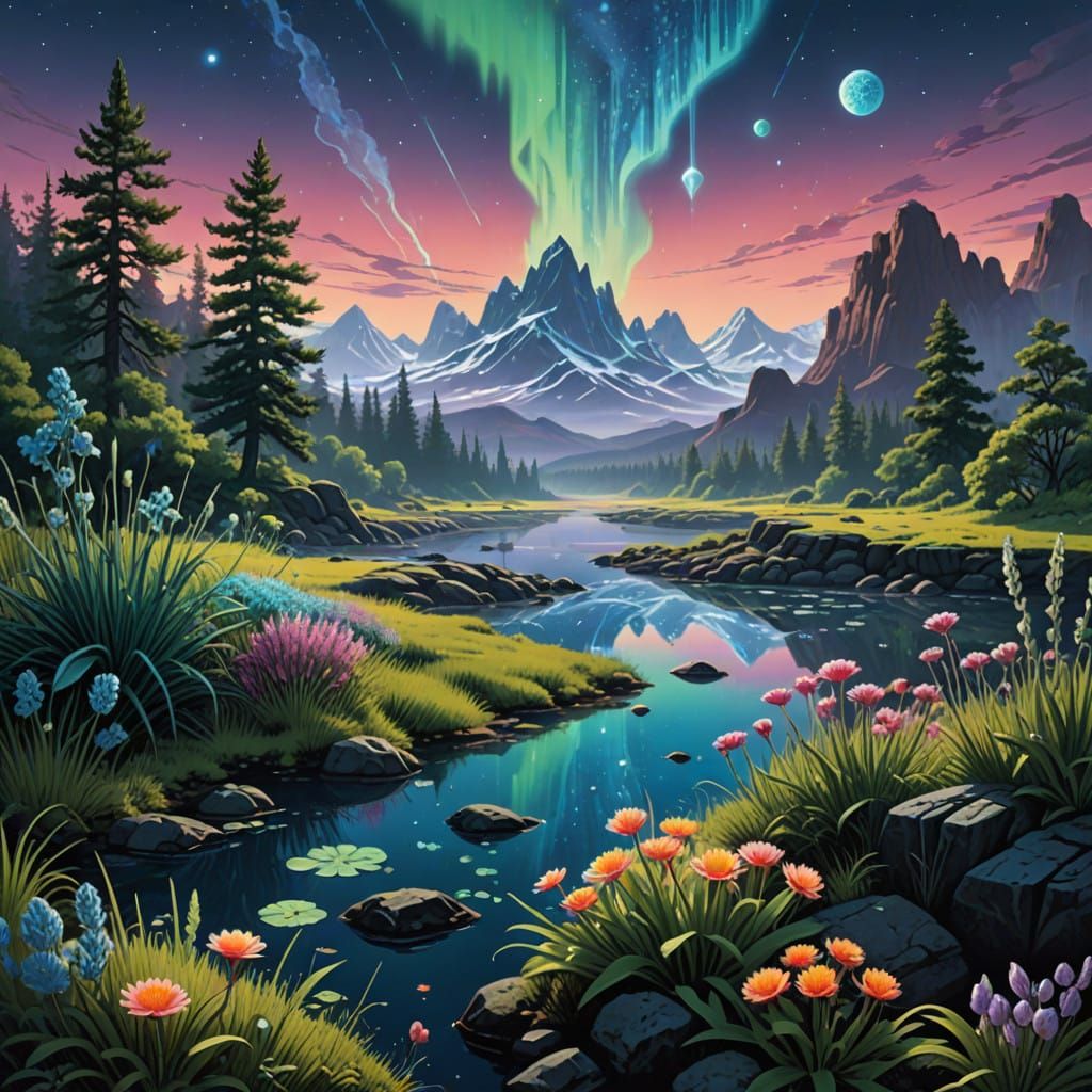 Dreamlike Savannah with Levitating Rock Gardens and Swirling...